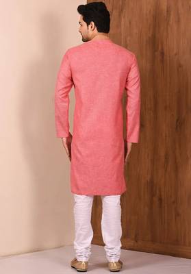 Pink  cotton blendmens  kurta with churidar set 2