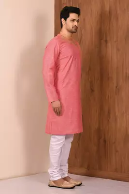 Pink  cotton blendmens  kurta with churidar set 3