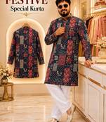 Black soft cotton and print kurta and payjama