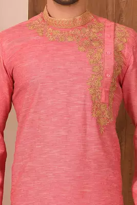 Pink  cotton blendmens  kurta with churidar set 4
