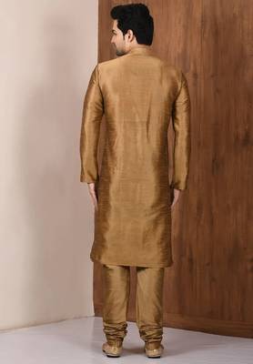 Brown art silk mens  kurta with churidar set 2