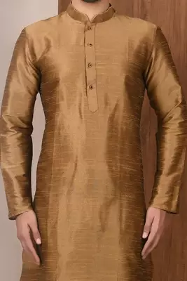 Brown art silk mens  kurta with churidar set 4