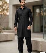 Black cotton plain party wear kurta and payjama