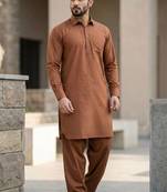 Orange cotton plain party wear kurta and payjama