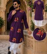 Purple cotton plain party wear kurta and dhoty