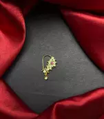 floral nath nose pin with cz stone, gold finish