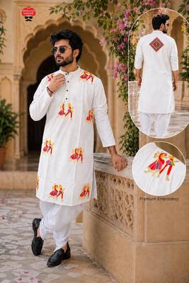 White cotton plain party wear kurta and dhoty 1