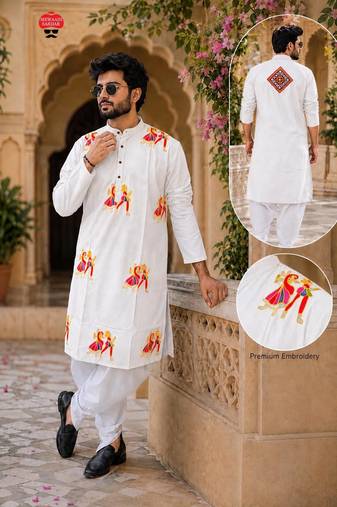 White cotton plain party wear kurta and dhoty