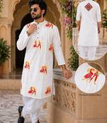 White cotton plain party wear kurta and dhoty