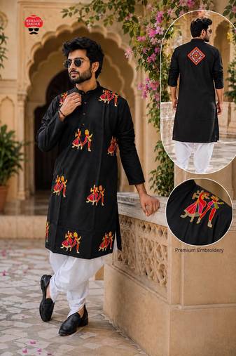Black cotton plain party wear kurta and dhoty
