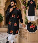 Black cotton plain party wear kurta and dhoty