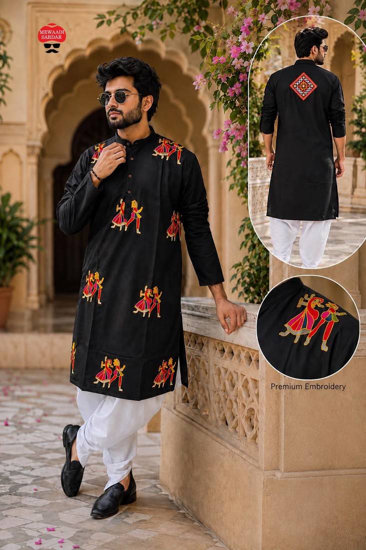Black cotton plain party wear kurta and dhoty