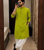 Green cotton embroidery party wear kurta and dhoty