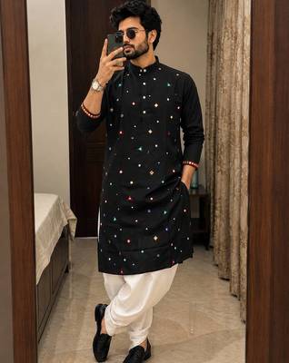 Black cotton embroidery party wear kurta and dhoty 1
