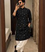 Black cotton embroidery party wear kurta and dhoty