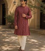 Maroon cotton embroidery party wear kurta and payjama