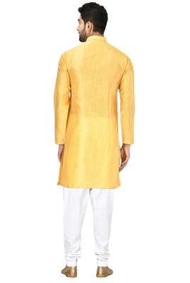 Yellow art silk mens  kurta with churidar set 2