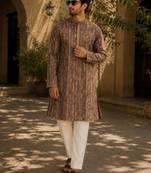 Brawn cotton embroidery party wear kurta and payjama