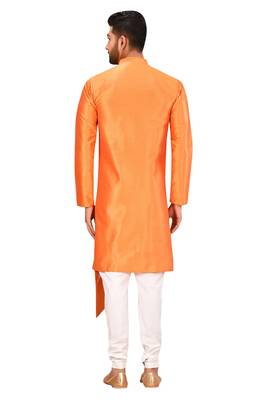 Orange  art silk mens  kurta with churidar set 2