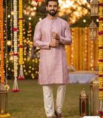 Lavender silk jecquard party wear kurta and payjama
