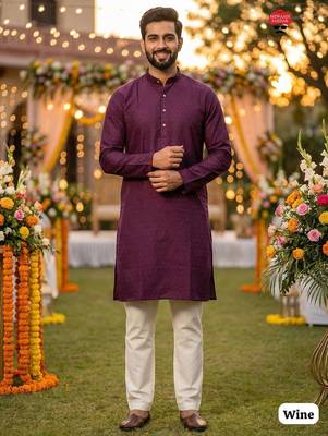 Wine silk jecquard party wear kurta and payjama 1