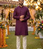 Wine silk jecquard party wear kurta and payjama