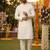 White silk jecquard party wear kurta and payjama