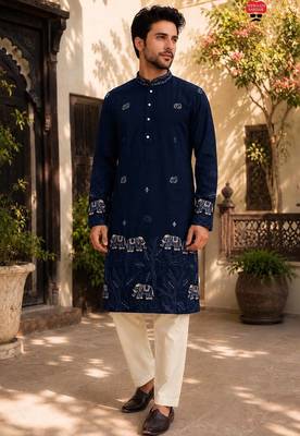 Blue lachko embroidery party wear kurta and payjama 1