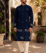 Blue lachko embroidery party wear kurta and payjama