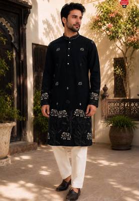 Black lachko embroidery party wear kurta and payjama 1