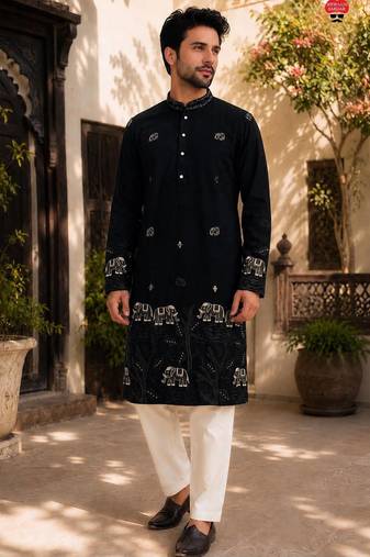 Black lachko embroidery party wear kurta and payjama