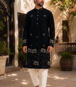 Black lachko embroidery party wear kurta and payjama