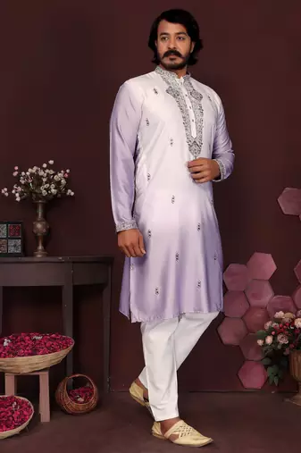 White cotton silk embroidery party wear kurta and payjama