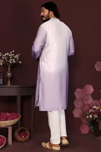 White cotton silk embroidery party wear kurta and payjama