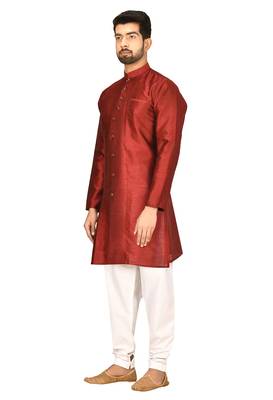 Maroon art silk mens  kurta with churidar set 3