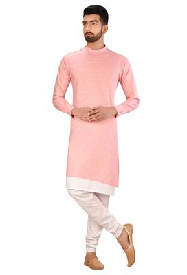 Pink  art silk mens  kurta with churidar set 1