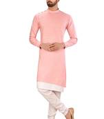 Pink  art silk mens  kurta with churidar set