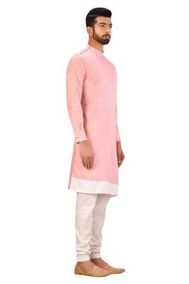 Pink  art silk mens  kurta with churidar set 2