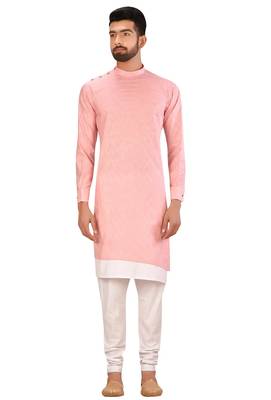 Pink  art silk mens  kurta with churidar set 3