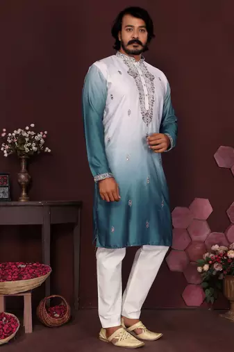 Morpech cotton silk embroidery party wear kurta and payjama