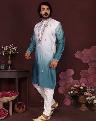 Morpech cotton silk embroidery party wear kurta and payjama 3