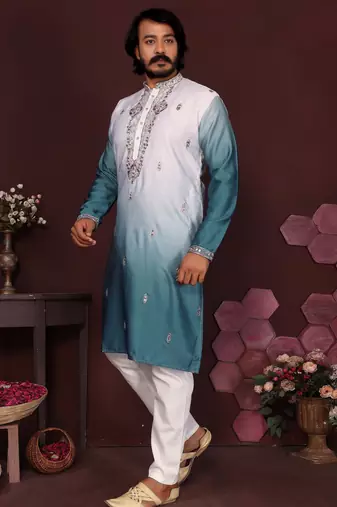 Morpech cotton silk embroidery party wear kurta and payjama