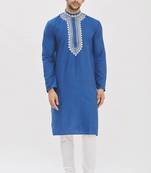 Blue cotton blendmens  kurta with churidar set