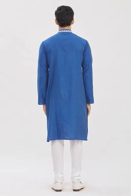 Blue cotton blendmens  kurta with churidar set 2