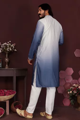 Blue cotton silk embroidery party wear kurta and payjama