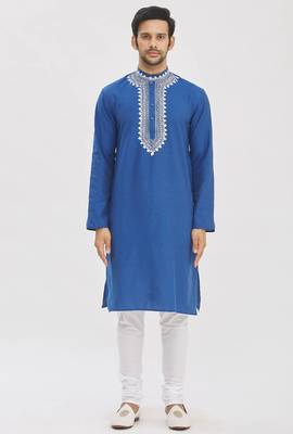 Blue cotton blendmens  kurta with churidar set 3