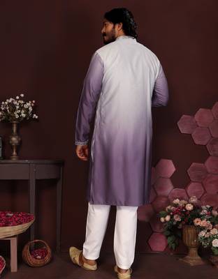 Purple cotton silk embroidery party wear kurta and payjama 5
