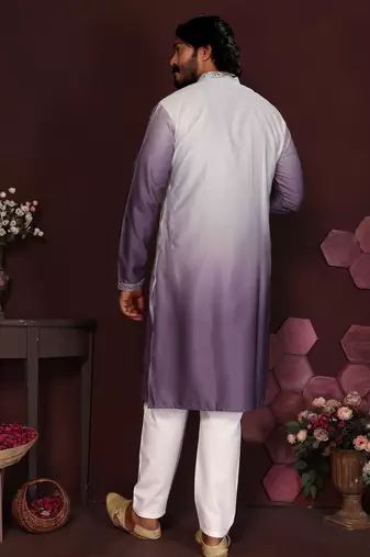 Purple cotton silk embroidery party wear kurta and payjama