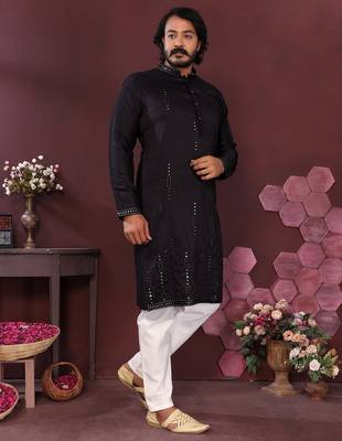 Black smart silk embroidery party wear kurta and payjama 2