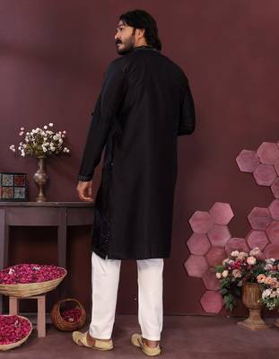 Black smart silk embroidery party wear kurta and payjama 4